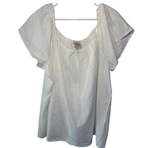 St Johns Bay White Dobby Stripe Cotton Peasant Blouse Square Neck XL NEW